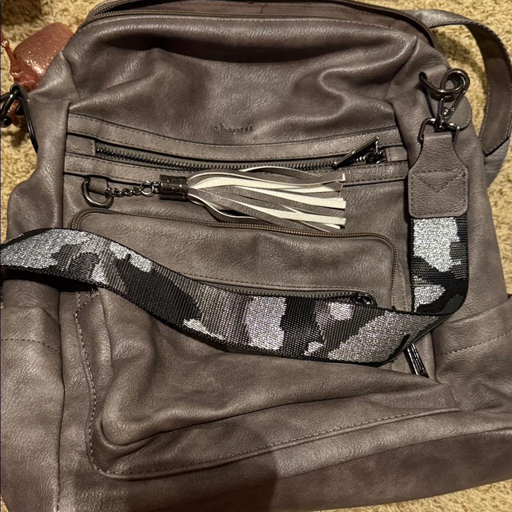 Gray Leather Crossbody Bag